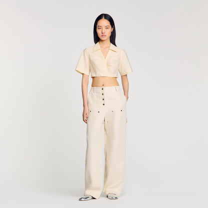 Sandro Cropped gathered shirt Ecru