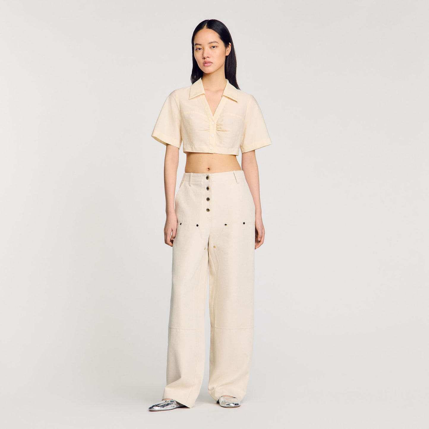 Sandro Cropped gathered shirt Ecru