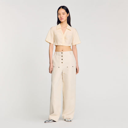 Sandro Cropped gathered shirt Ecru