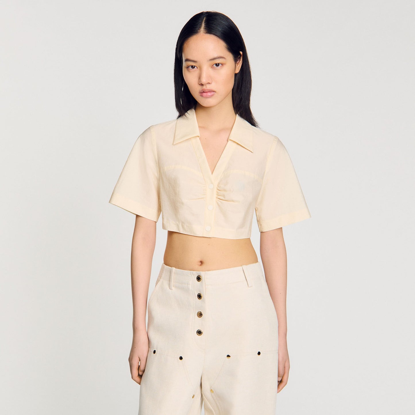 Sandro Cropped gathered shirt Ecru