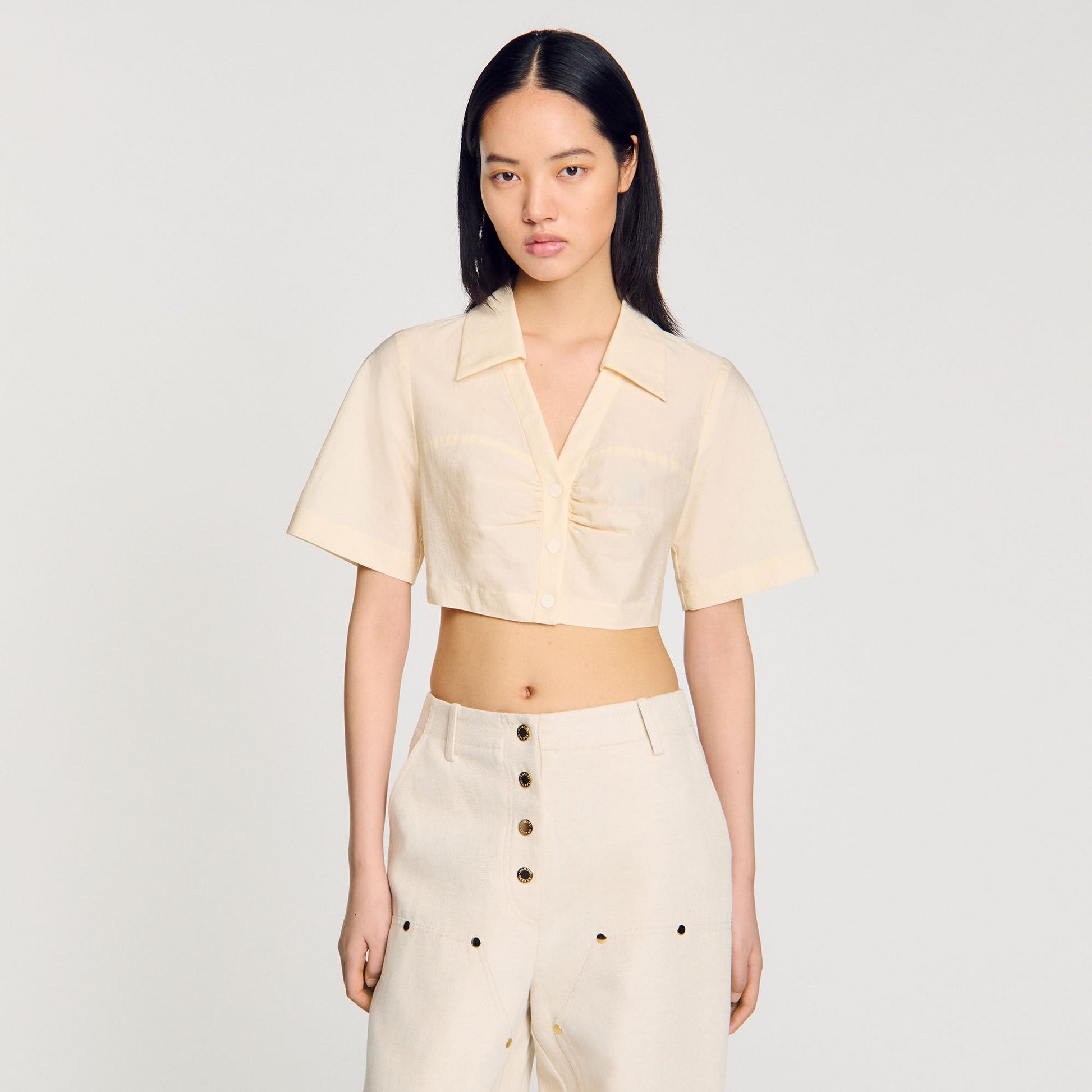 Sandro Cropped gathered shirt Ecru
