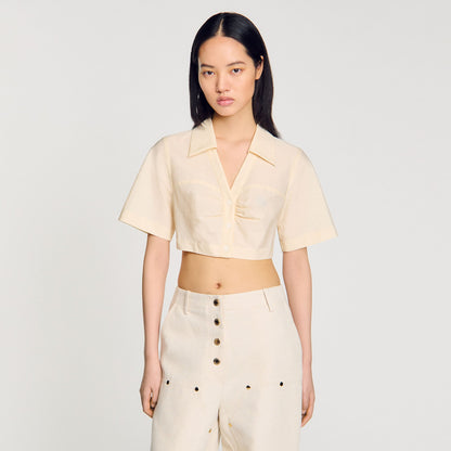 Sandro Cropped gathered shirt Ecru