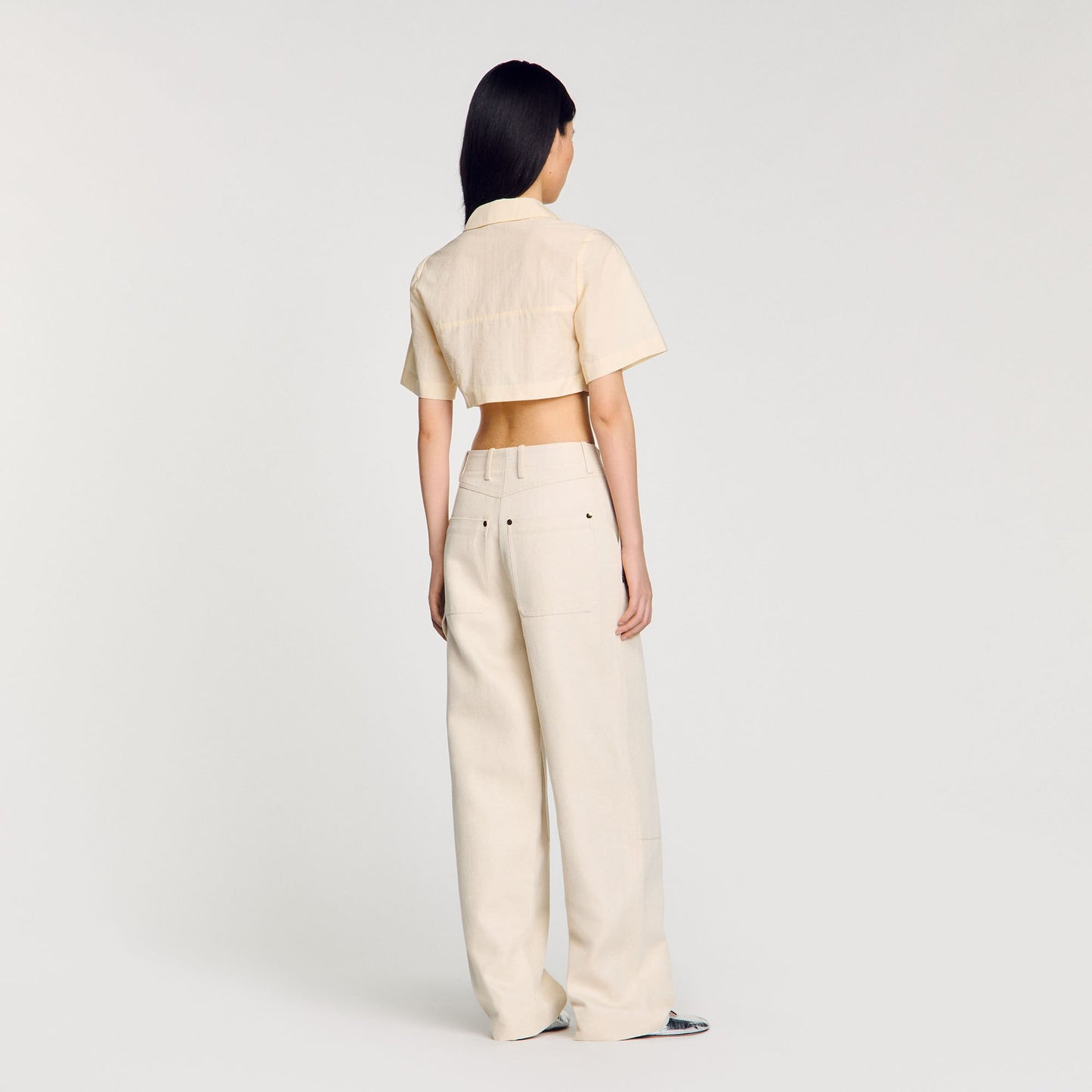 Sandro Cropped gathered shirt Ecru