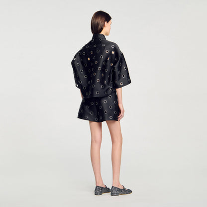 Sandro Oversized shirt with rhinestones holes Black