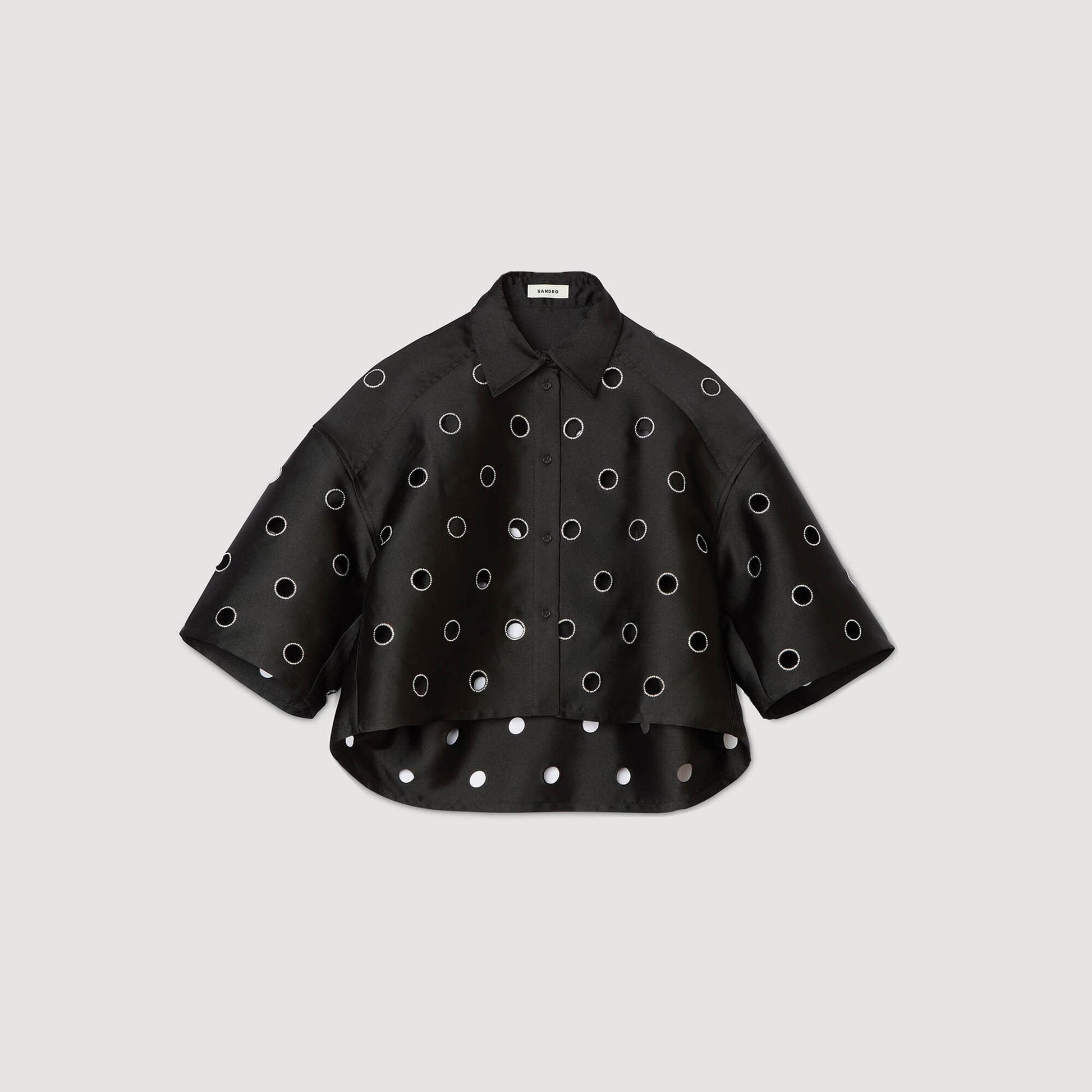 Sandro Oversized shirt with rhinestones holes Black