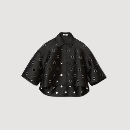 Sandro Oversized shirt with rhinestones holes Black