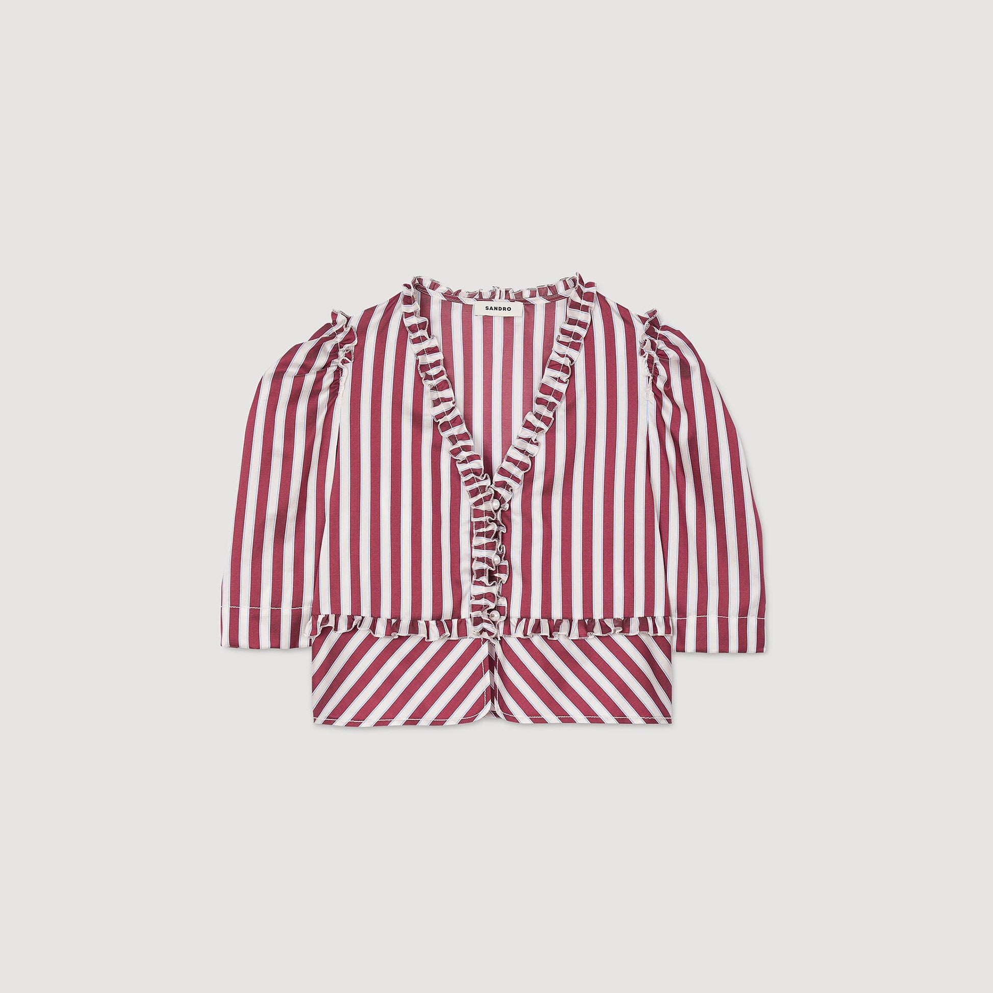 Sandro Ruffled striped shirt Burgundy / White