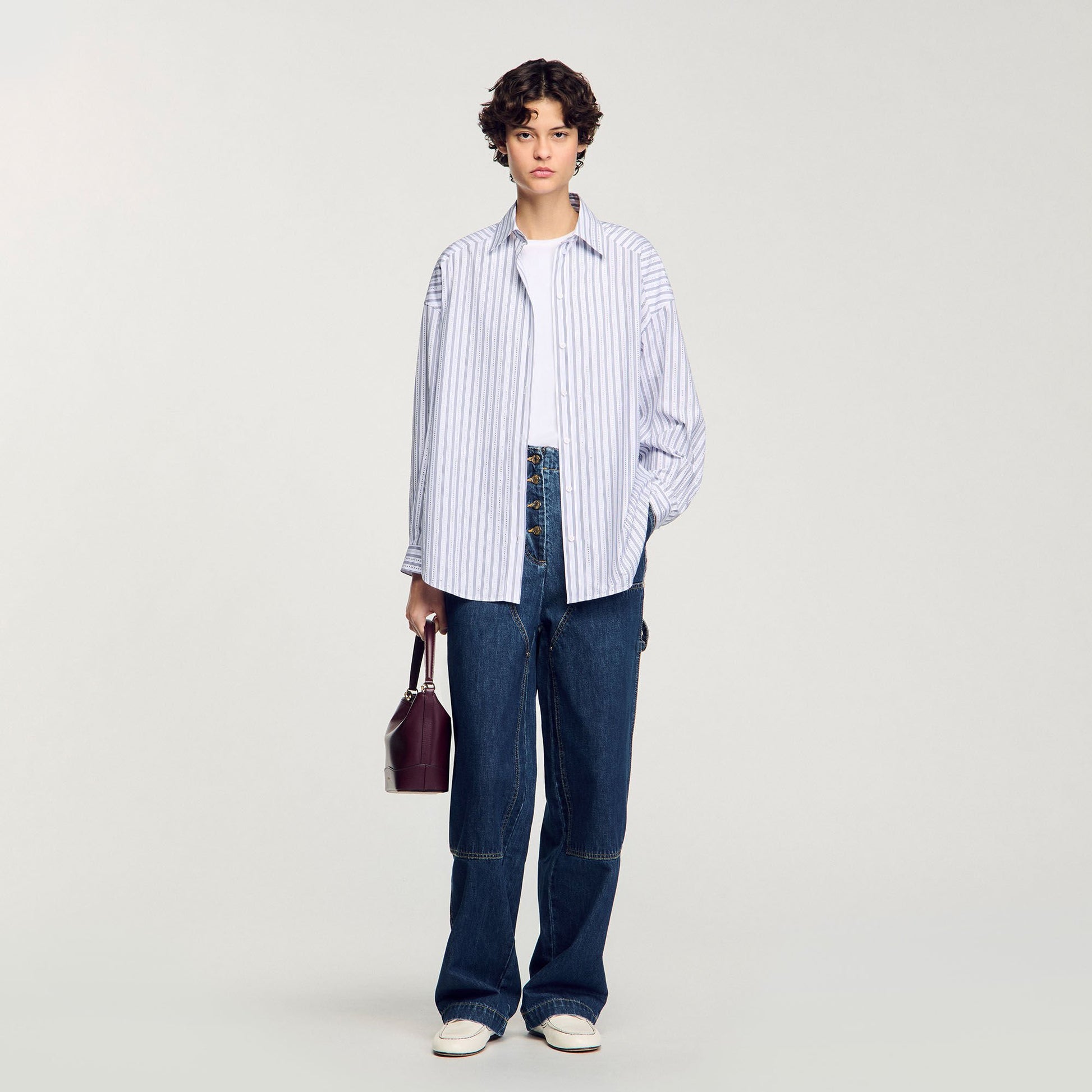 Sandro Striped rhinestone shirt White