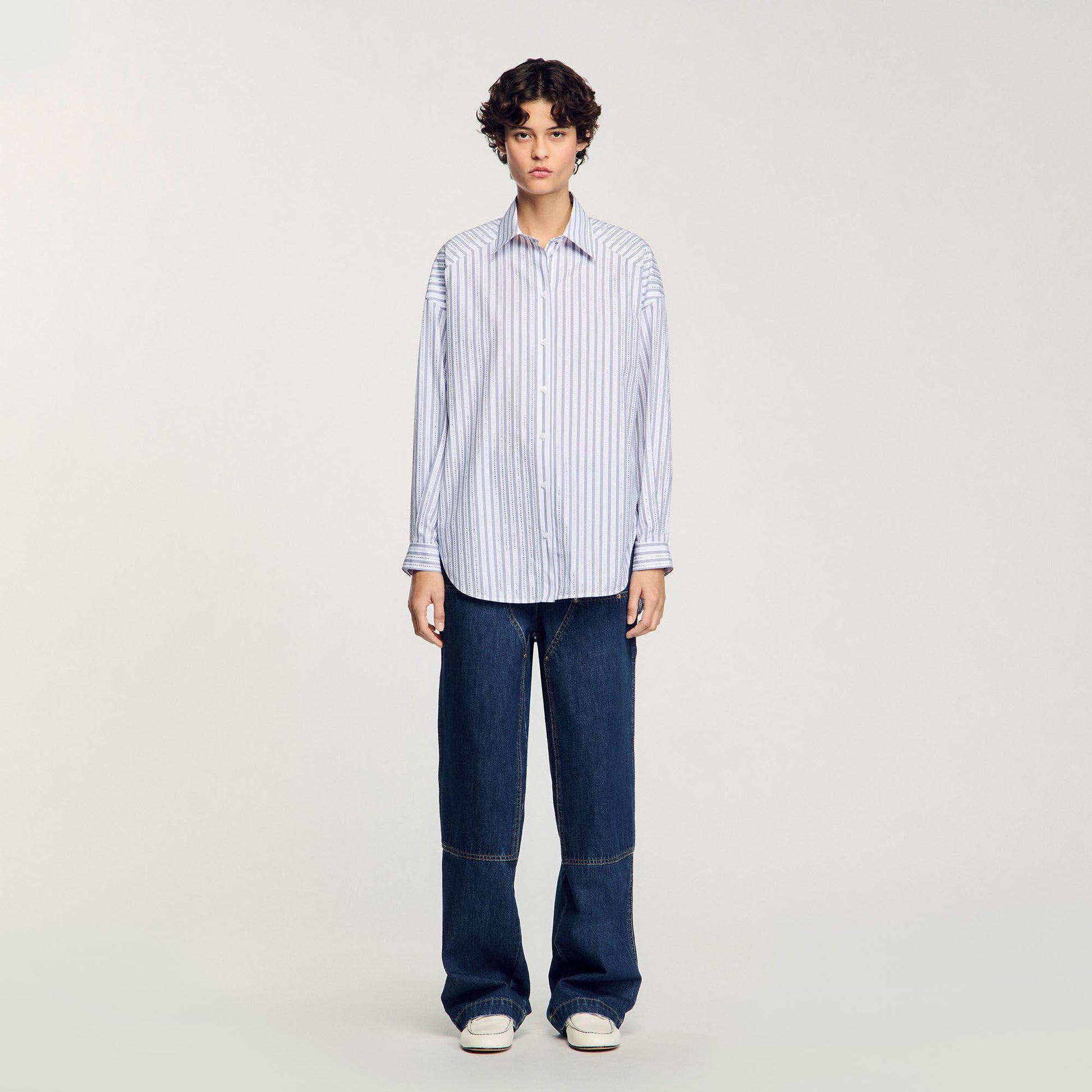 Sandro Striped rhinestone shirt White