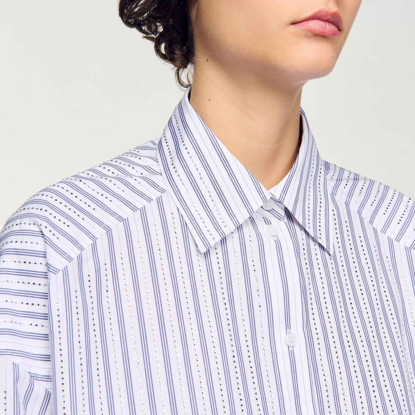 Sandro Striped rhinestone shirt White