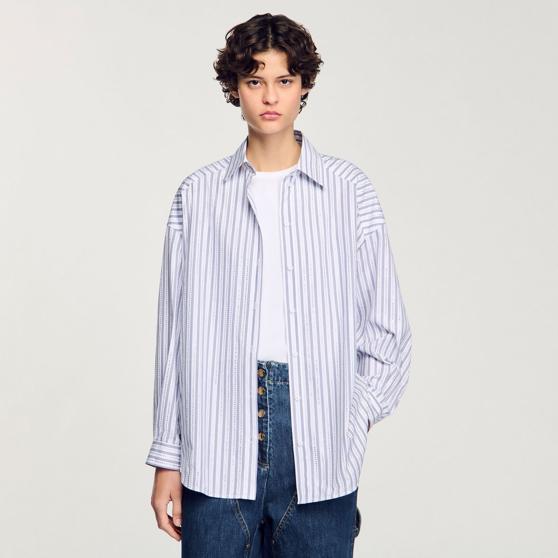 Sandro Striped rhinestone shirt White
