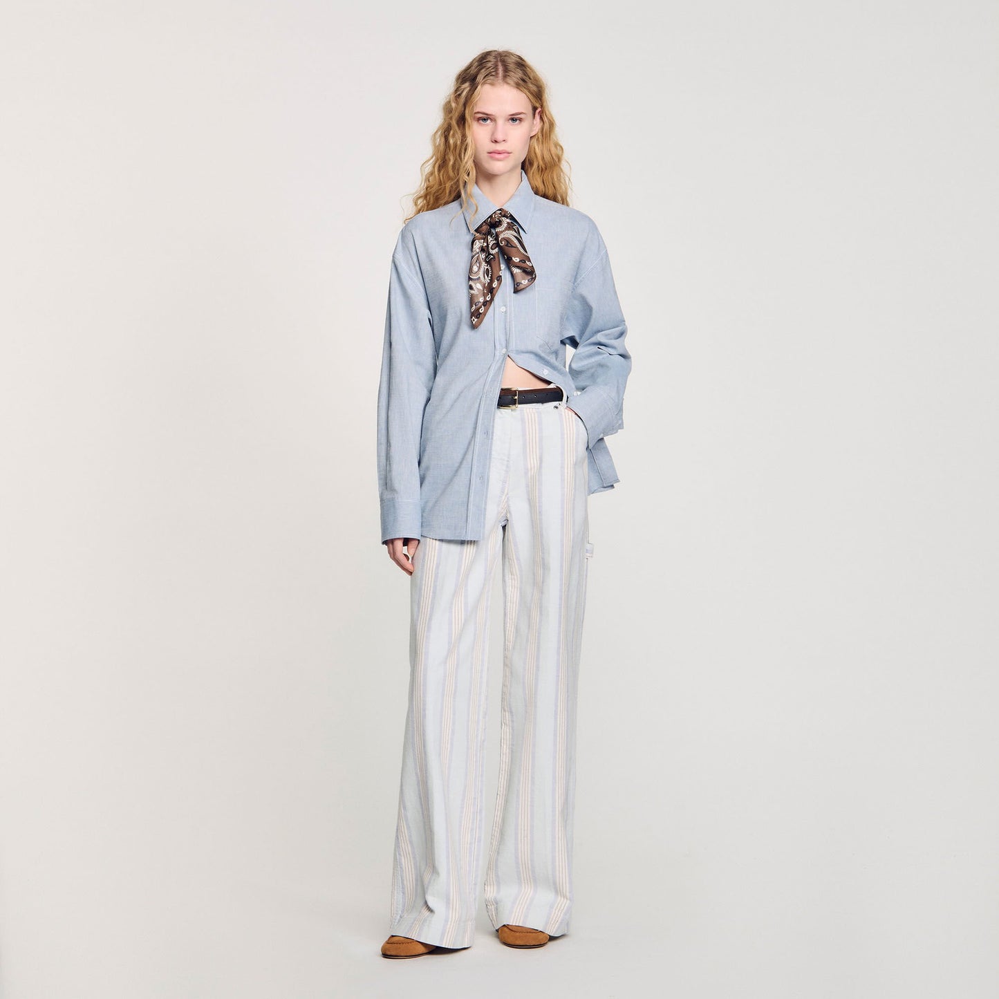 Sandro Long tie-back shirt Sky Blue
