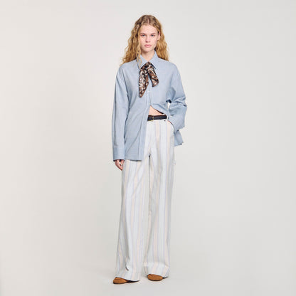 Sandro Long tie-back shirt Sky Blue