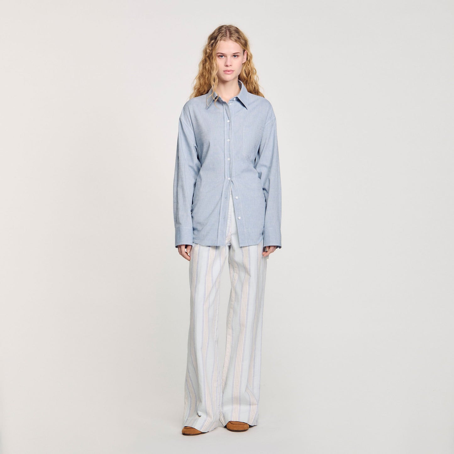 Sandro Long tie-back shirt Sky Blue