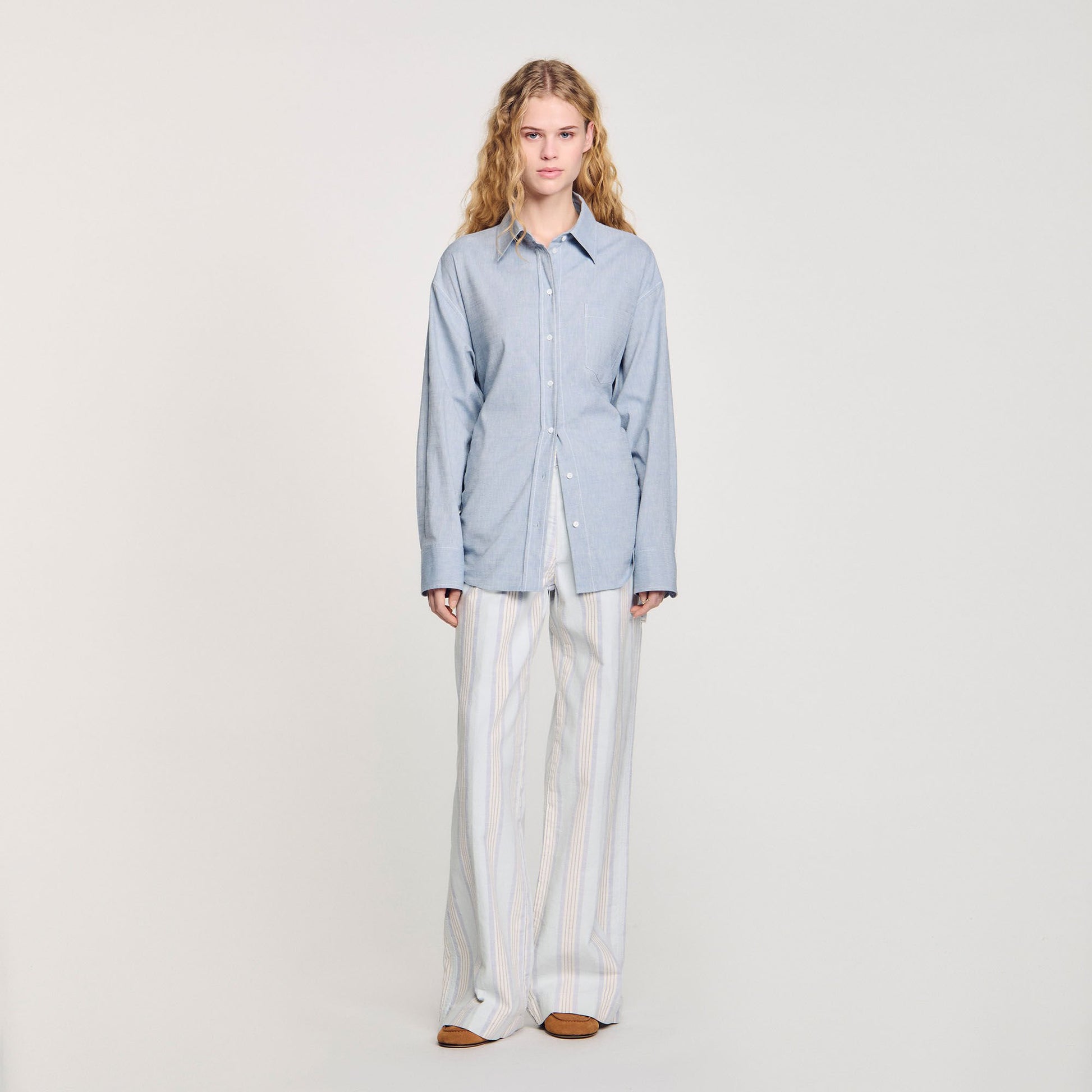 Sandro Long tie-back shirt Sky Blue