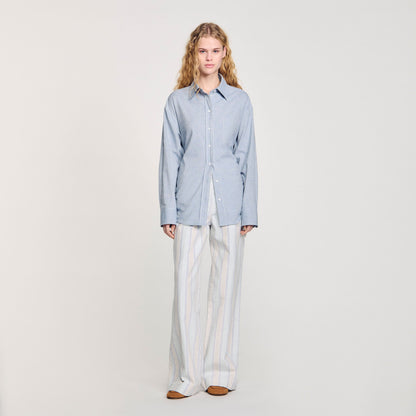 Sandro Long tie-back shirt Sky Blue