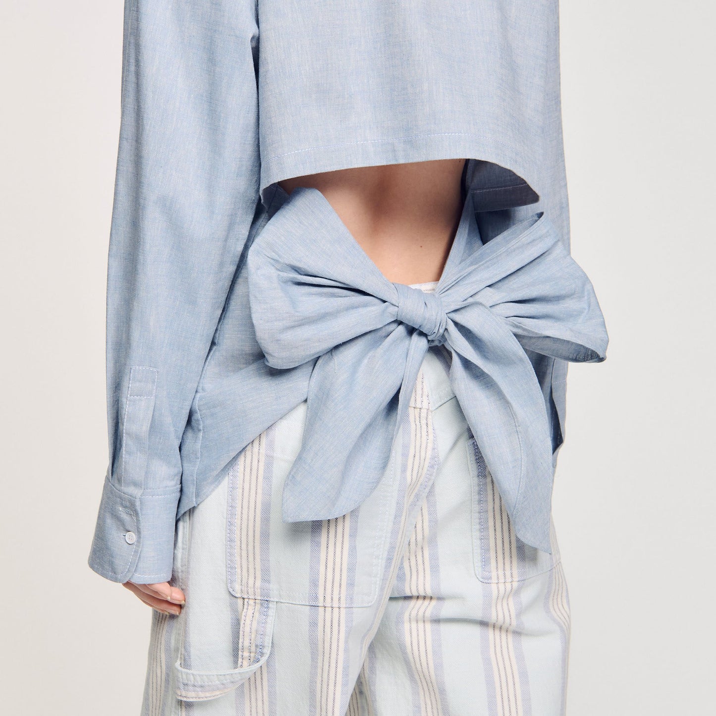 Sandro Long tie-back shirt Sky Blue