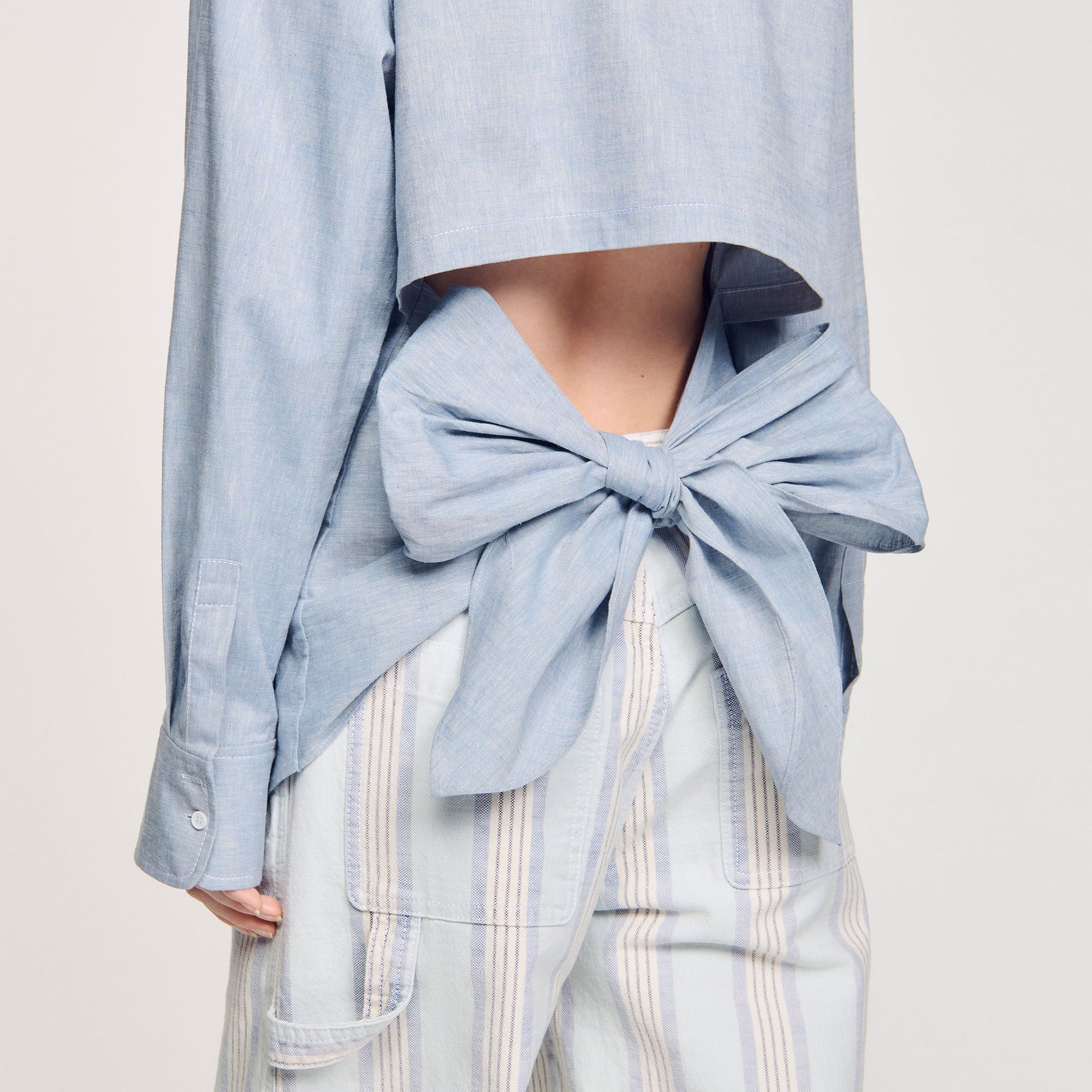 Sandro Long tie-back shirt Sky Blue
