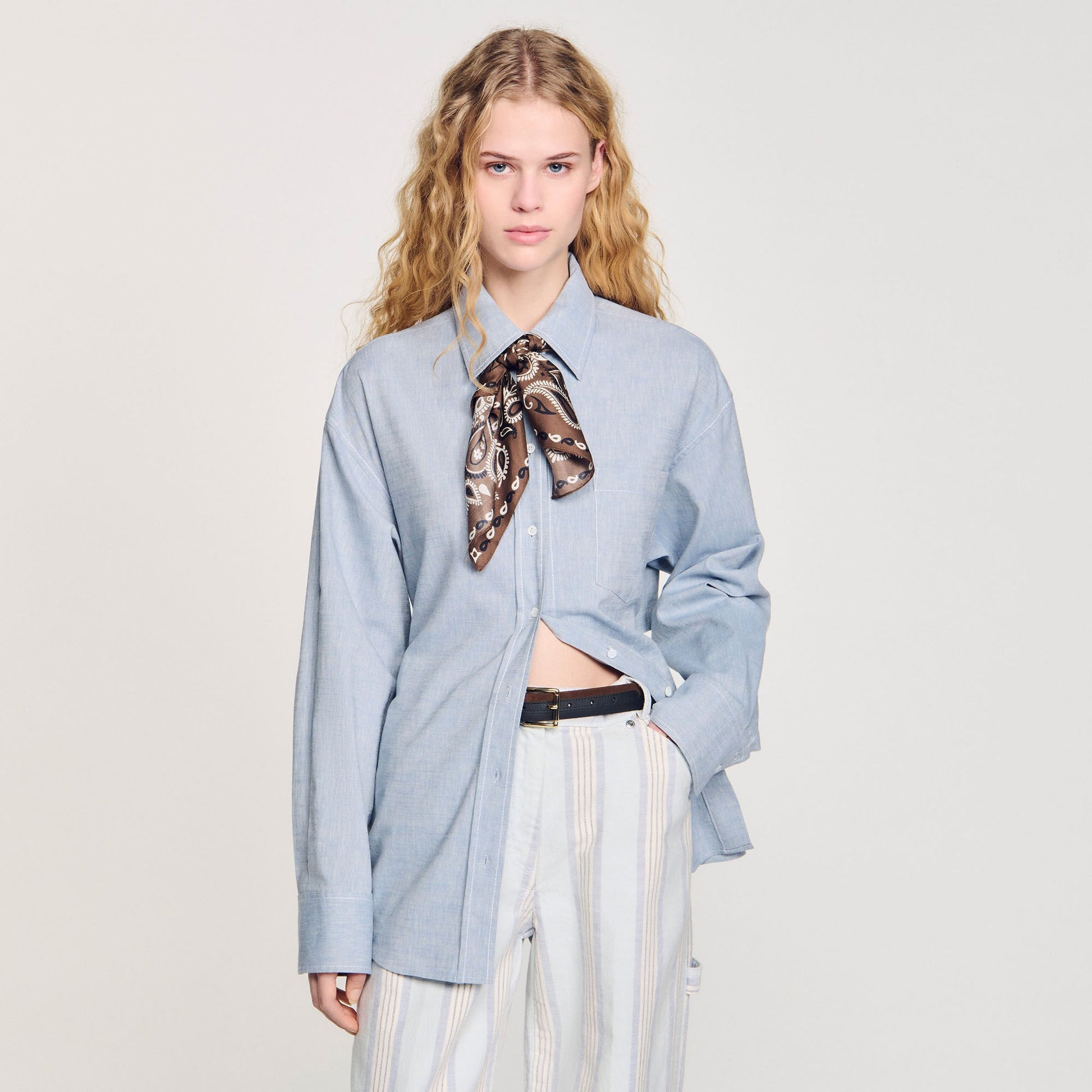 Sandro Long tie-back shirt Sky Blue