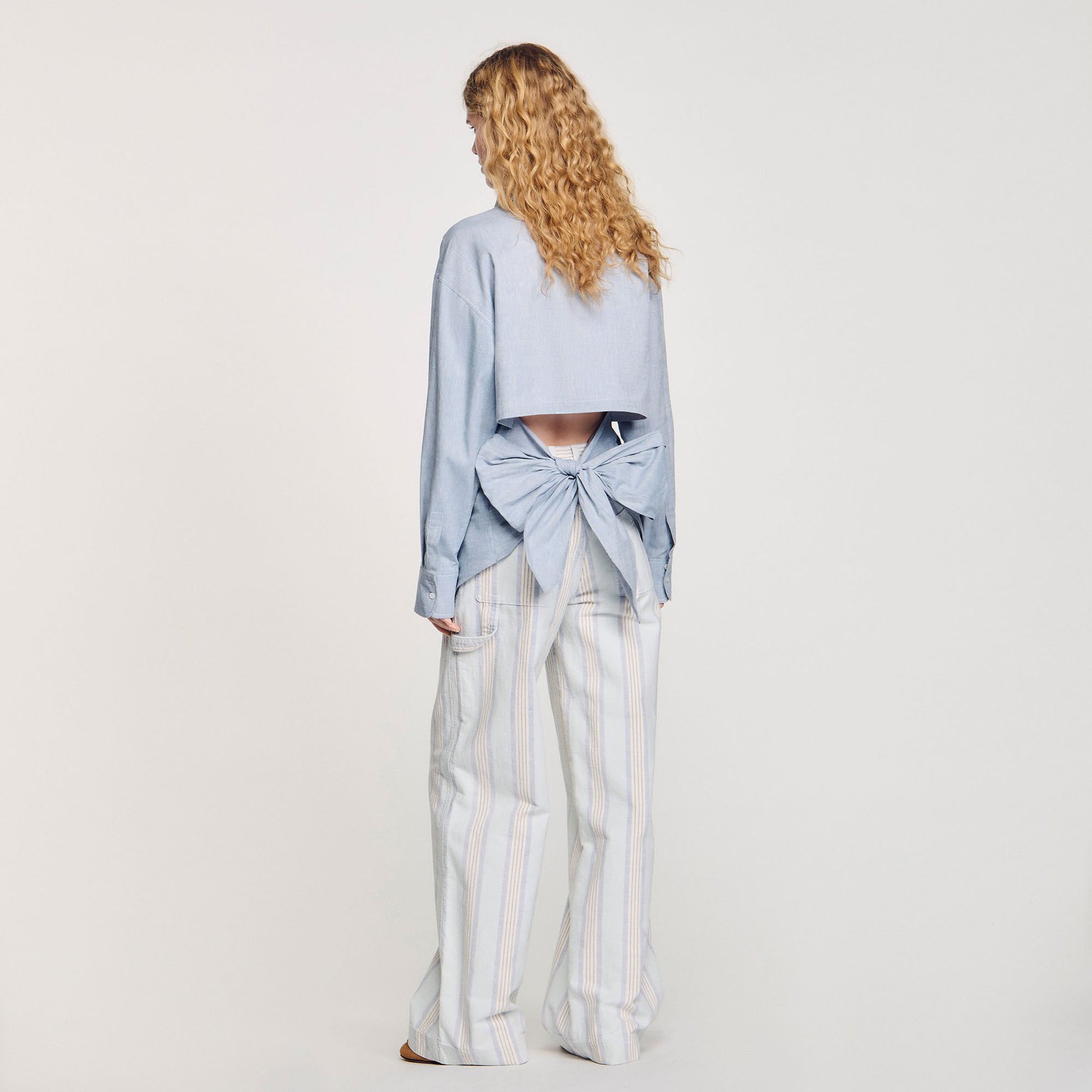 Sandro Long tie-back shirt Sky Blue