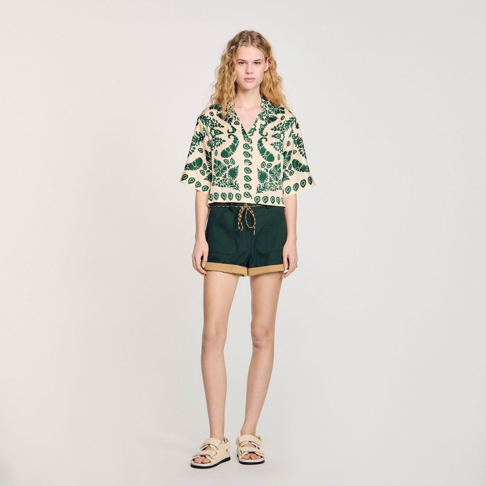 Sandro Floral motif shirt Ecru / Green