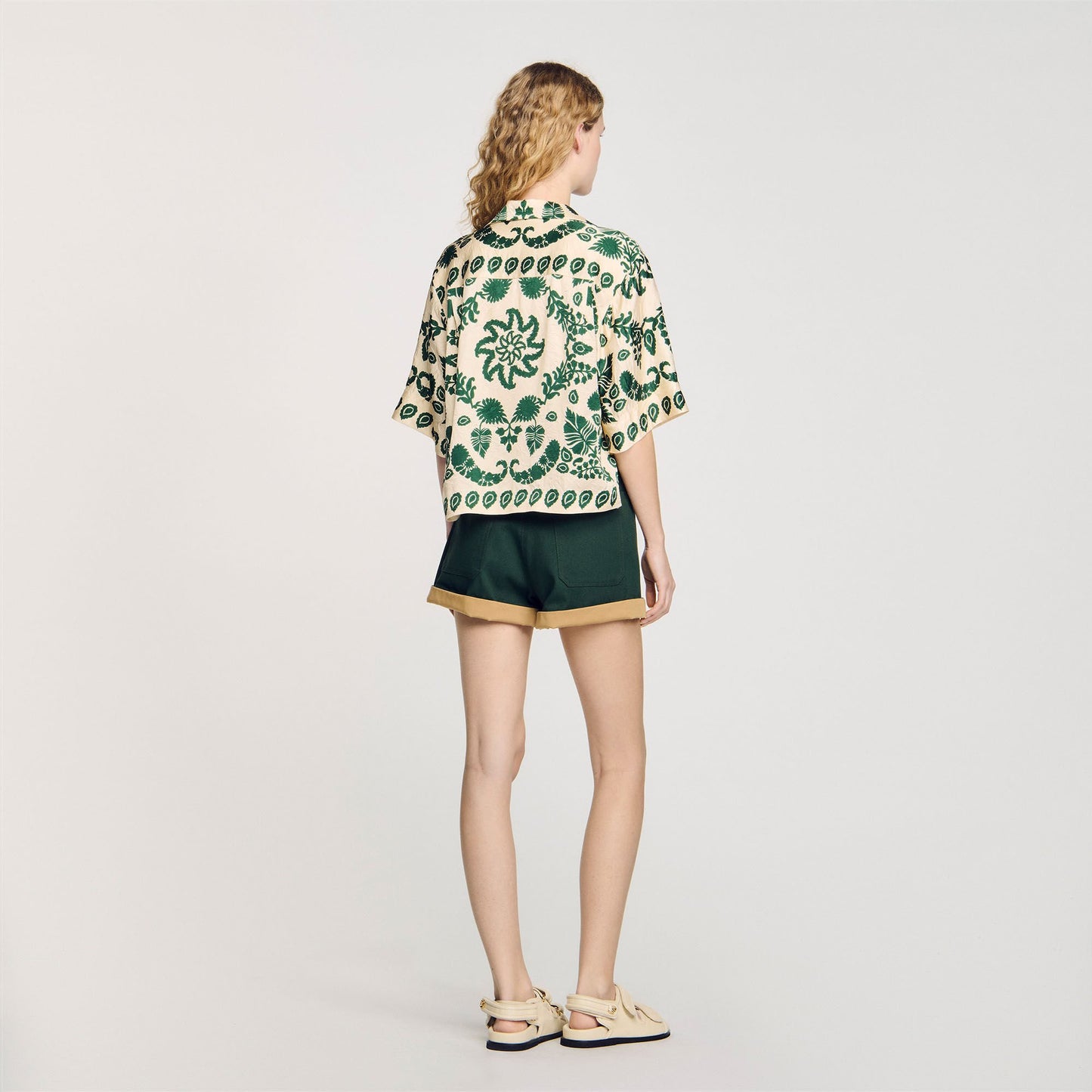Sandro Floral motif shirt Ecru / Green