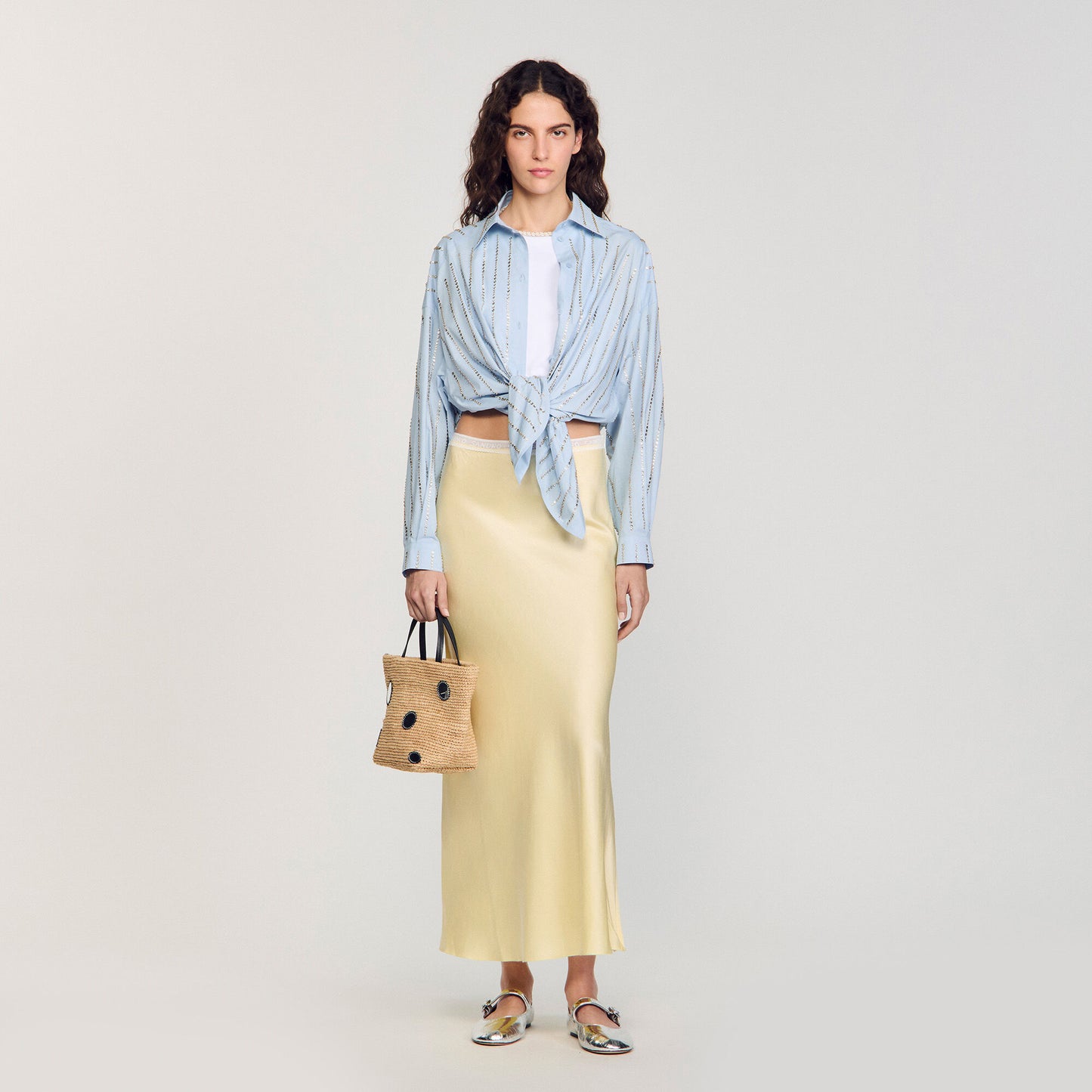 Sandro Rhinestone shirt Sky Blue