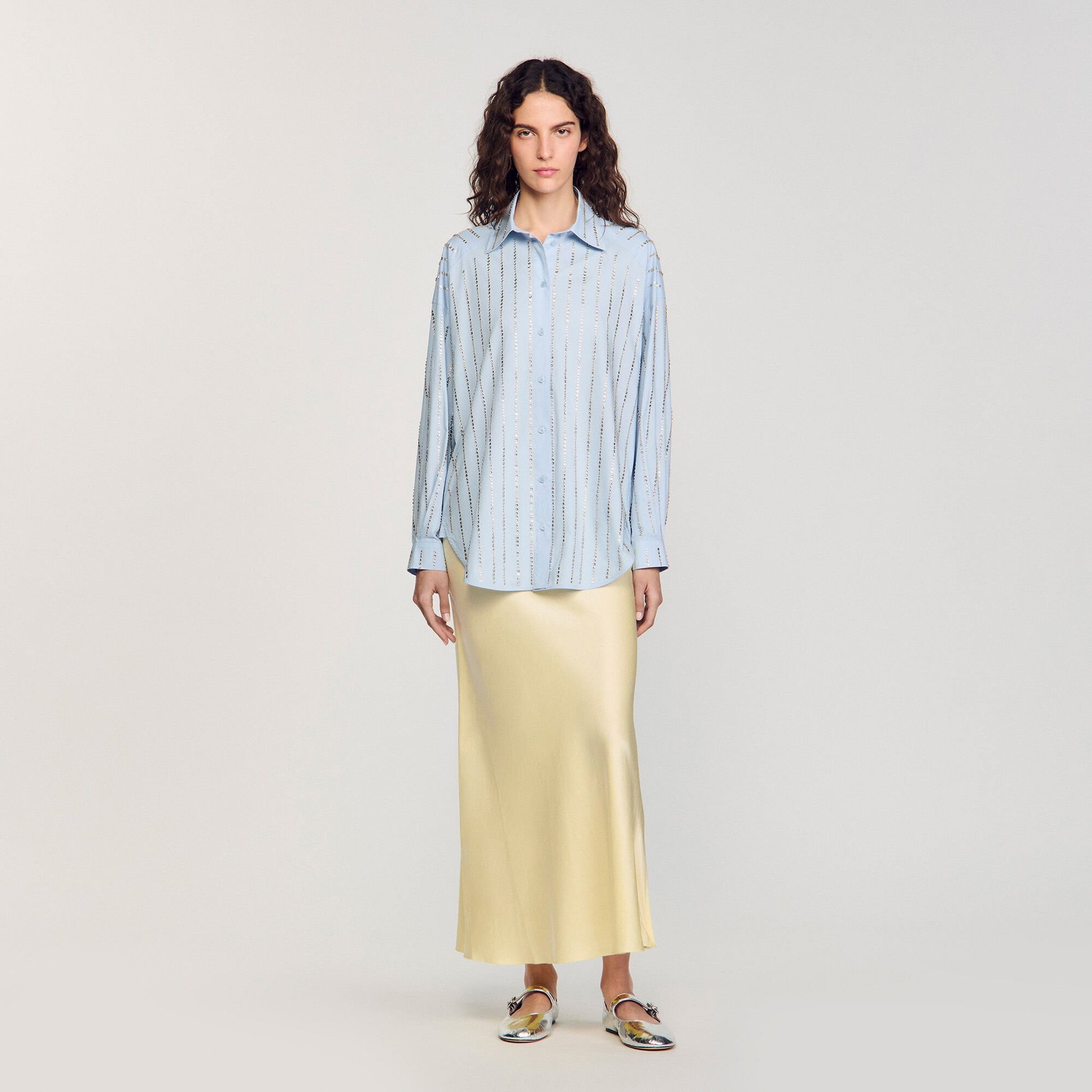 Sandro Rhinestone shirt Sky Blue