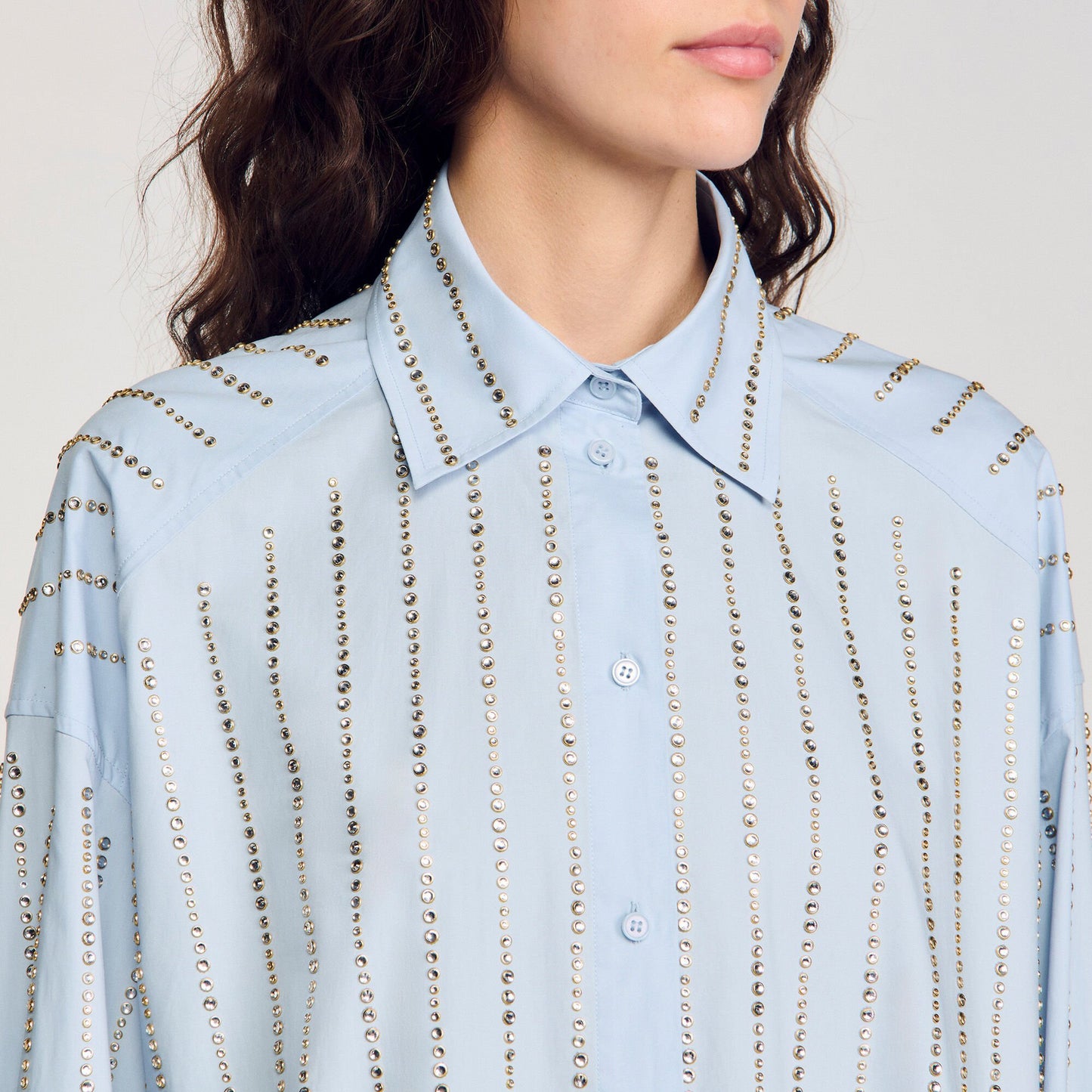 Sandro Rhinestone shirt Sky Blue