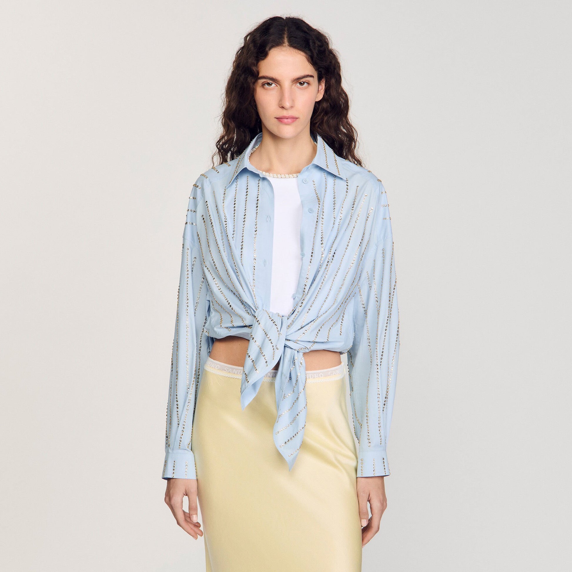 Sandro Rhinestone shirt Sky Blue