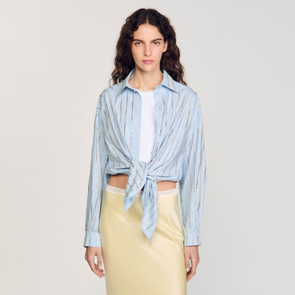 Sandro Rhinestone shirt Sky Blue