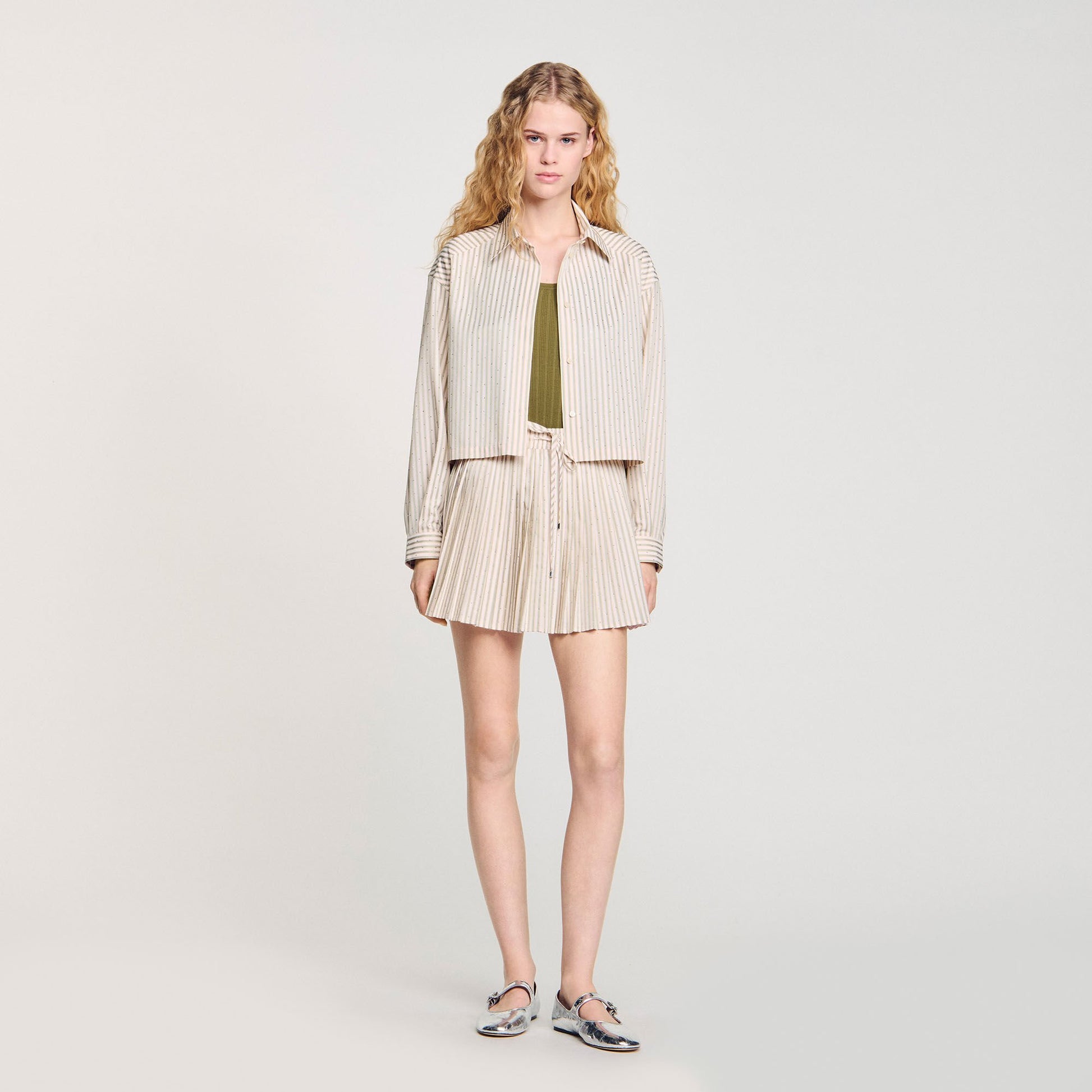 Sandro Striped rhinestone shirt Khaki / Pink
