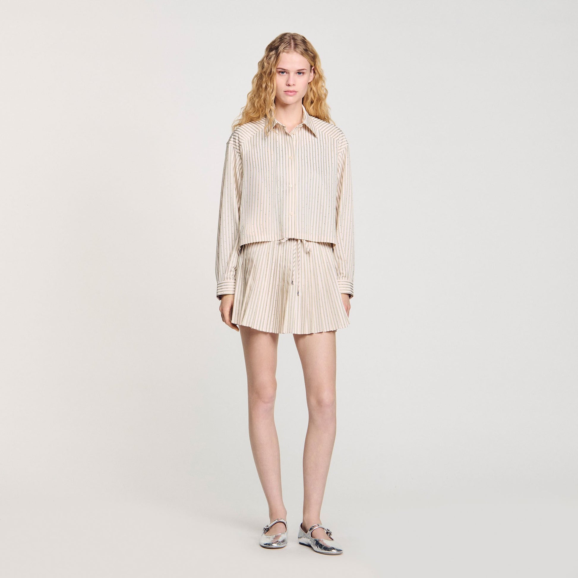 Sandro Striped rhinestone shirt Khaki / Pink
