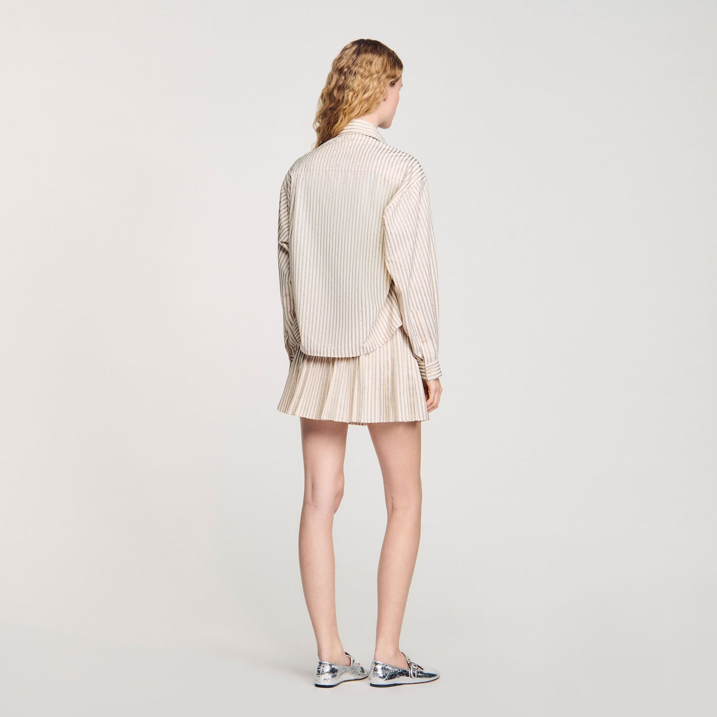 Sandro Striped rhinestone shirt Khaki / Pink