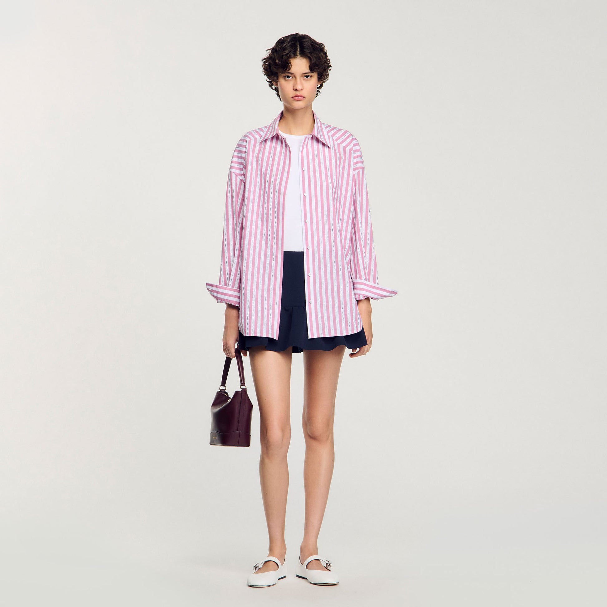 Sandro Striped rhinestone shirt Pink