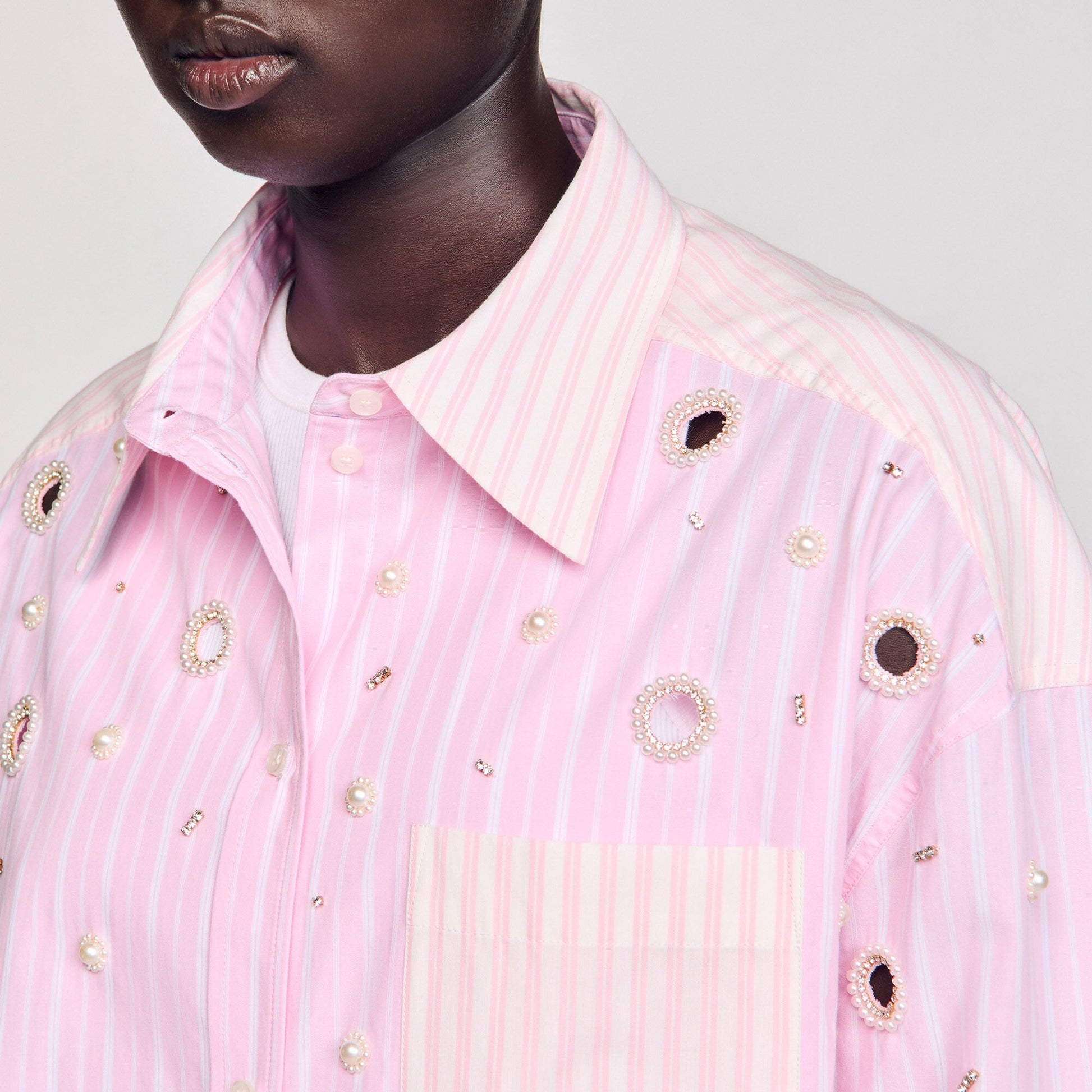 Sandro Striped rhinestone shirt Pink