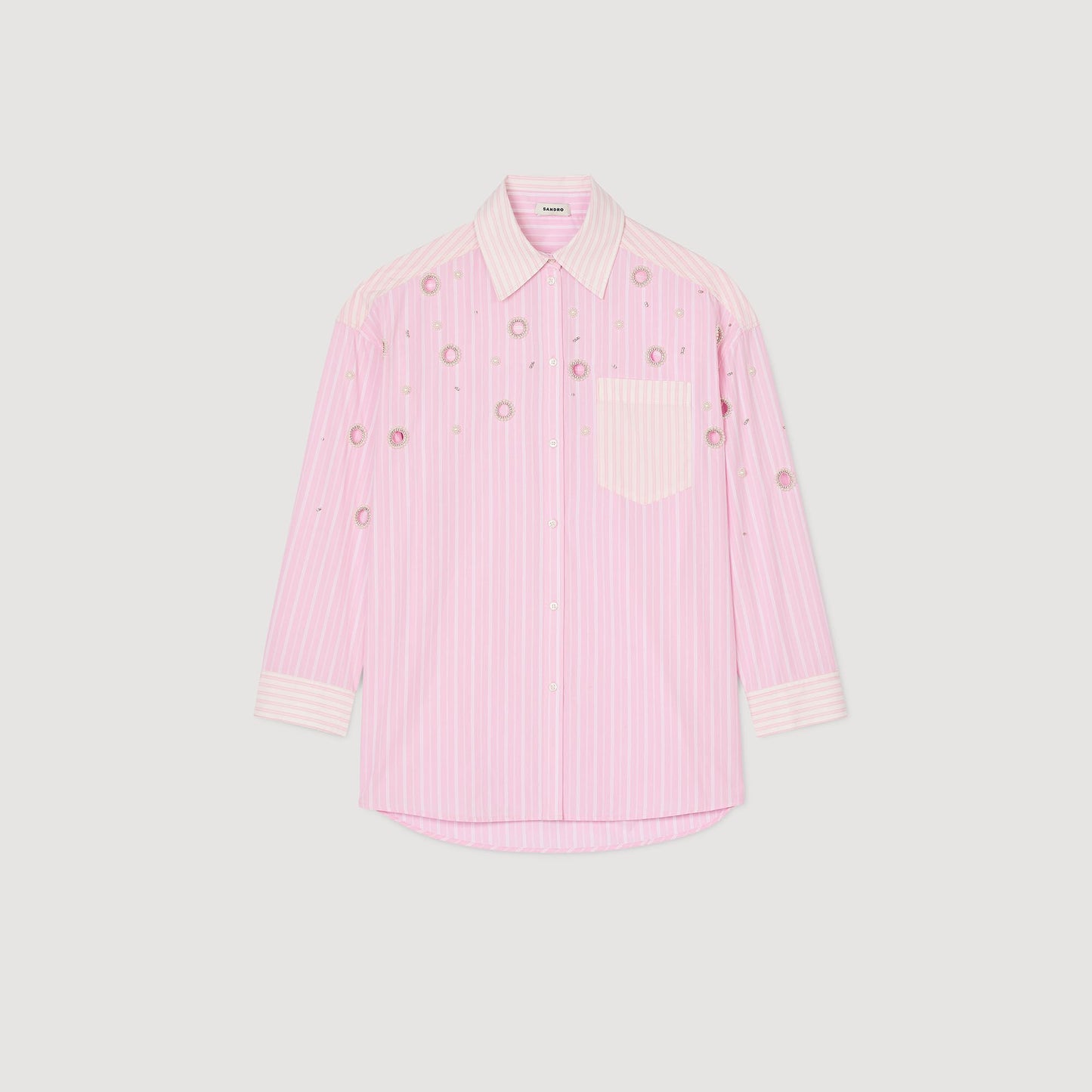 Sandro Striped rhinestone shirt Pink