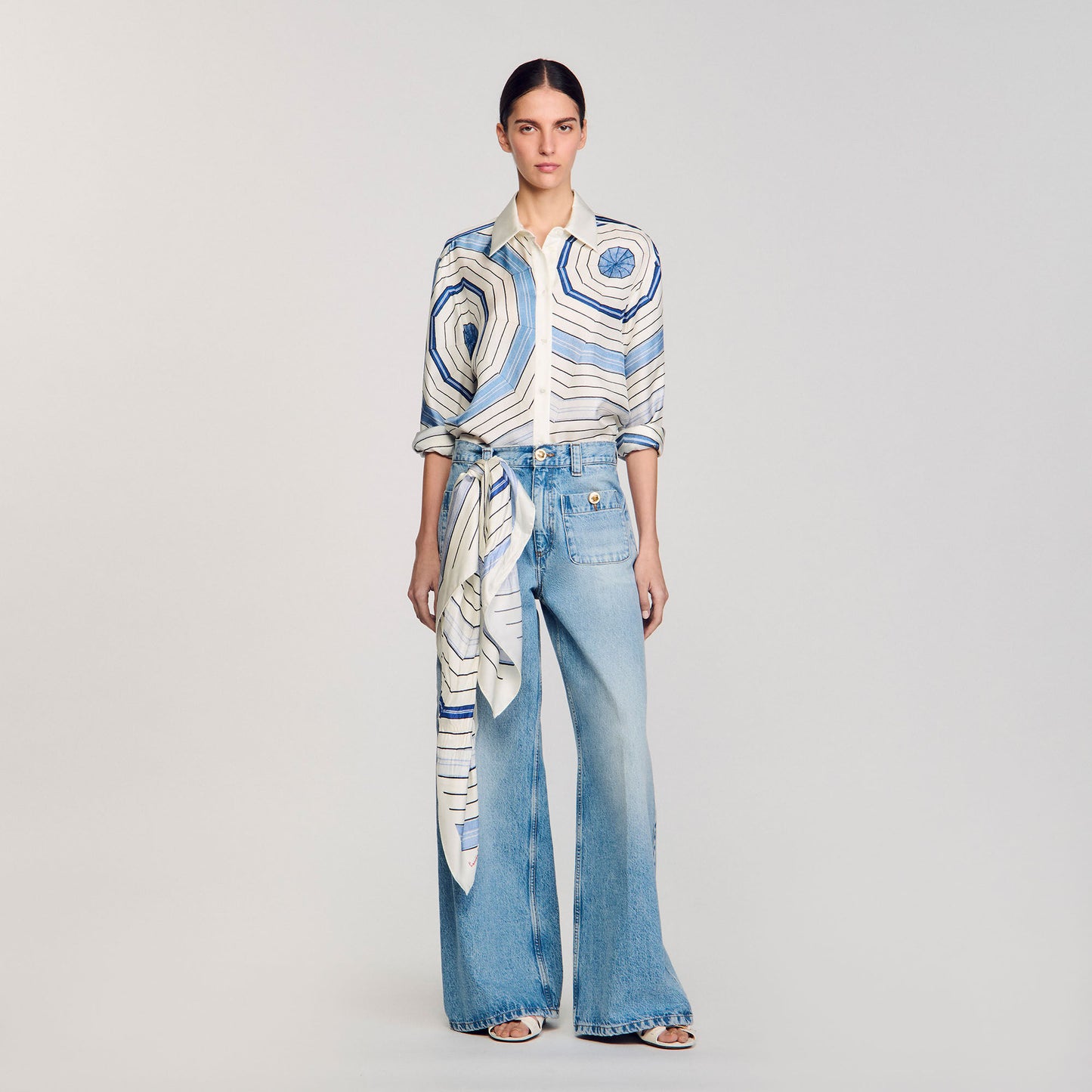 Sandro Spiral-motif long sleeve shirt Sky Blue