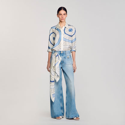 Sandro Spiral-motif long sleeve shirt Sky Blue