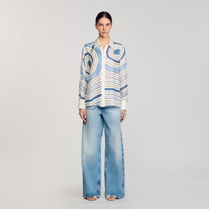 Sandro Spiral-motif long sleeve shirt Sky Blue