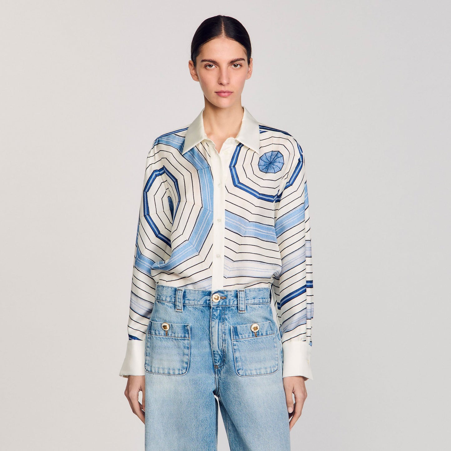 Sandro Spiral-motif long sleeve shirt Sky Blue