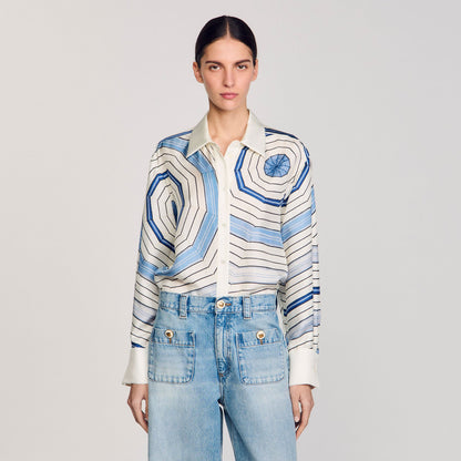 Sandro Spiral-motif long sleeve shirt Sky Blue