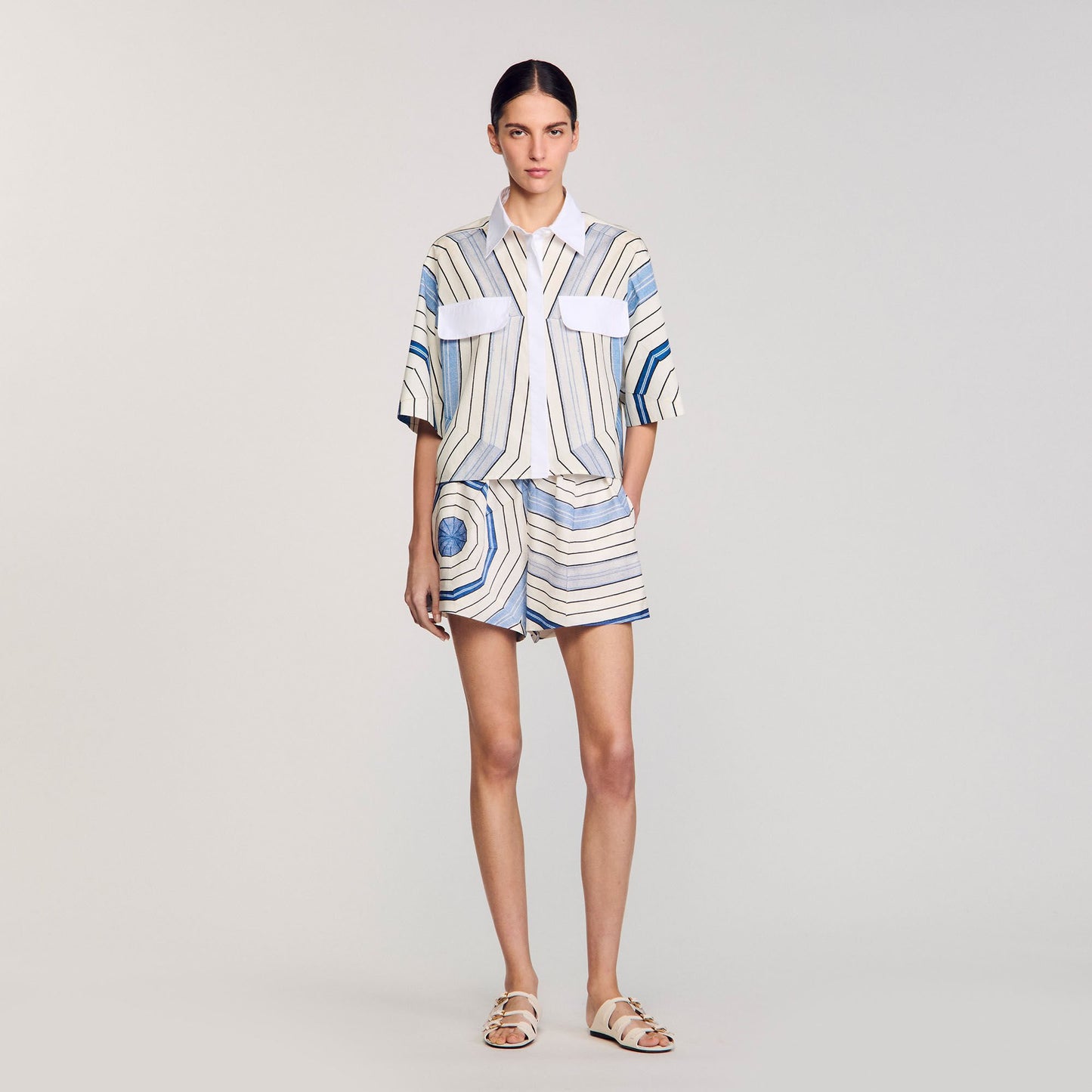 Sandro Spiral-motif silk shirt Sky Blue