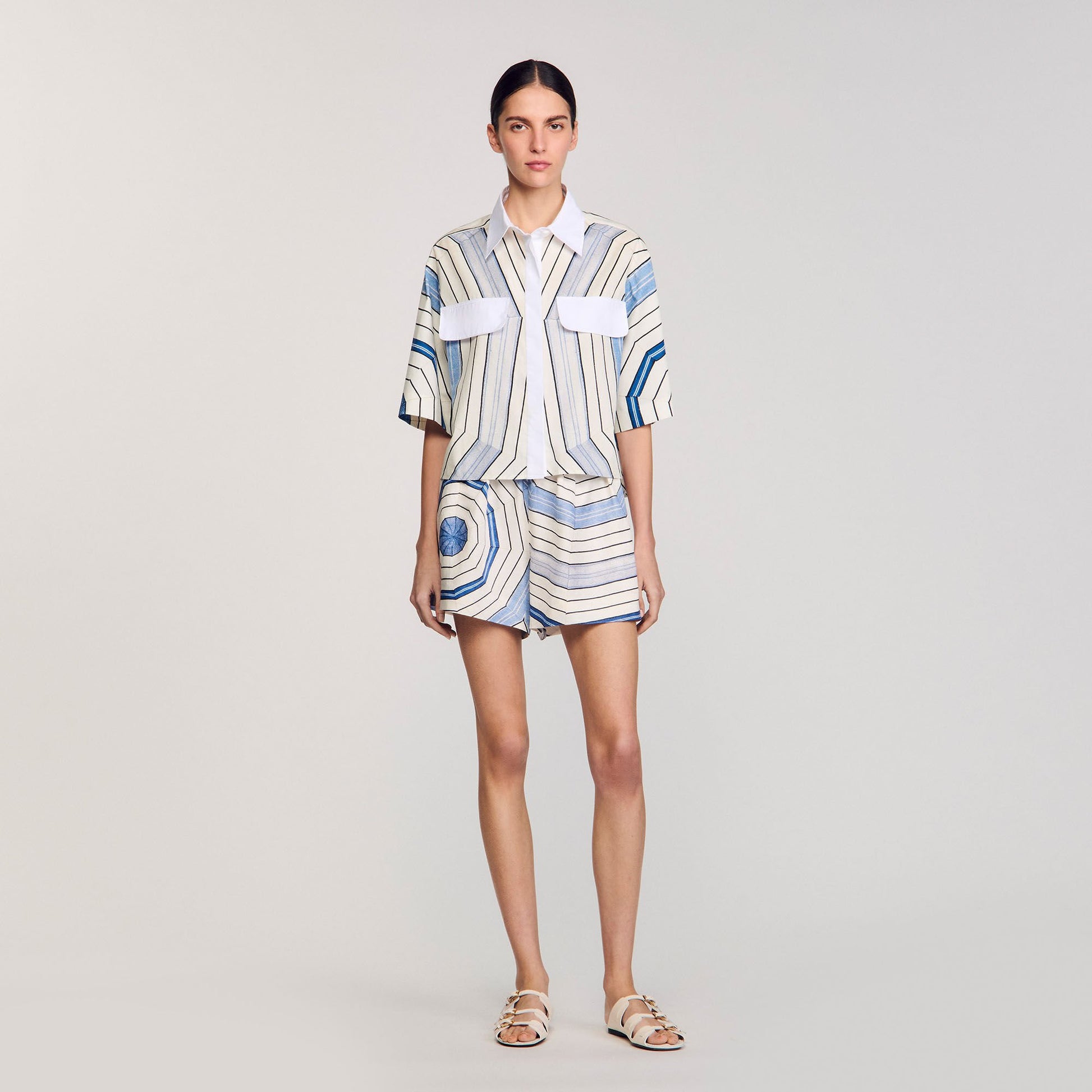 Sandro Spiral-motif silk shirt Sky Blue