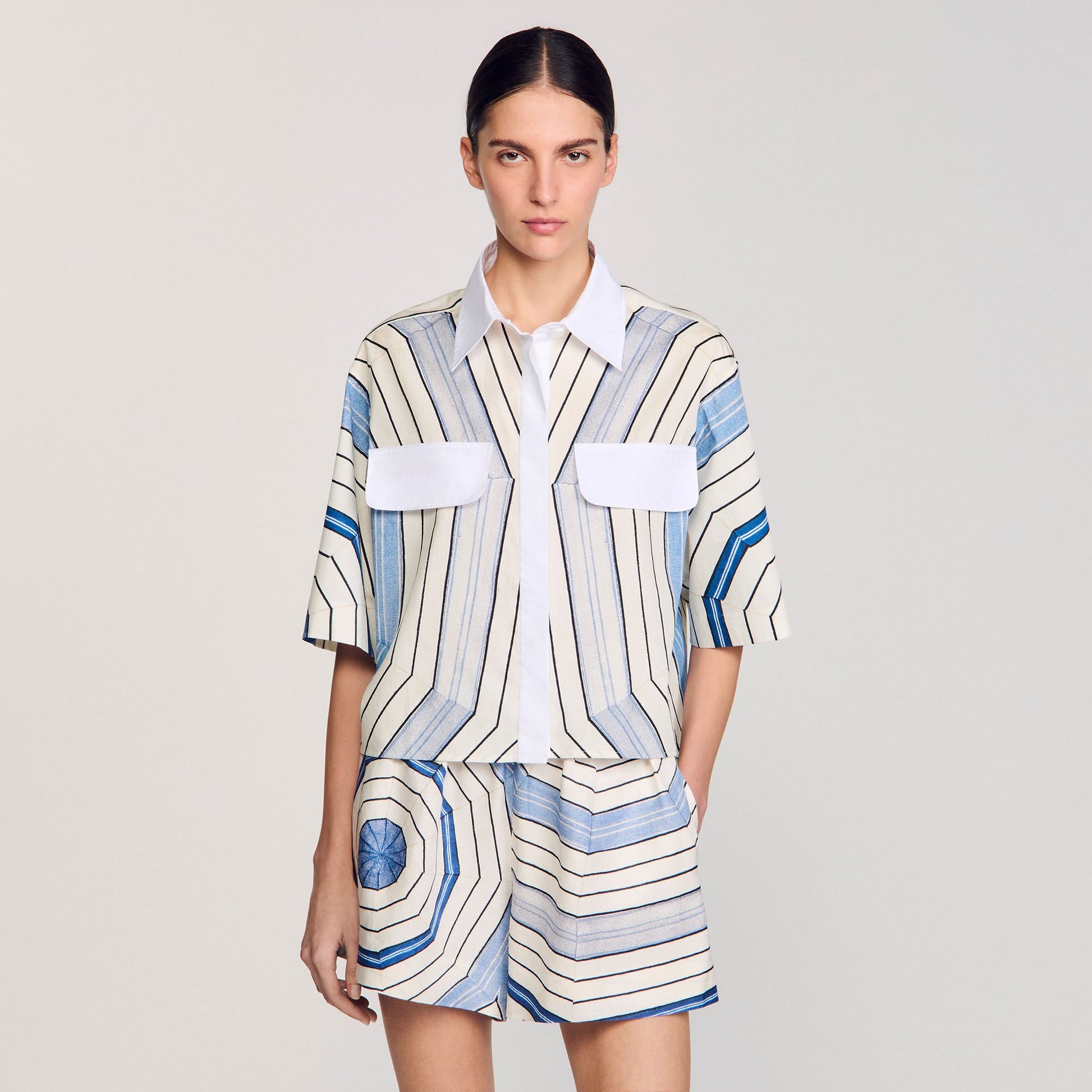 Sandro Spiral-motif silk shirt Sky Blue