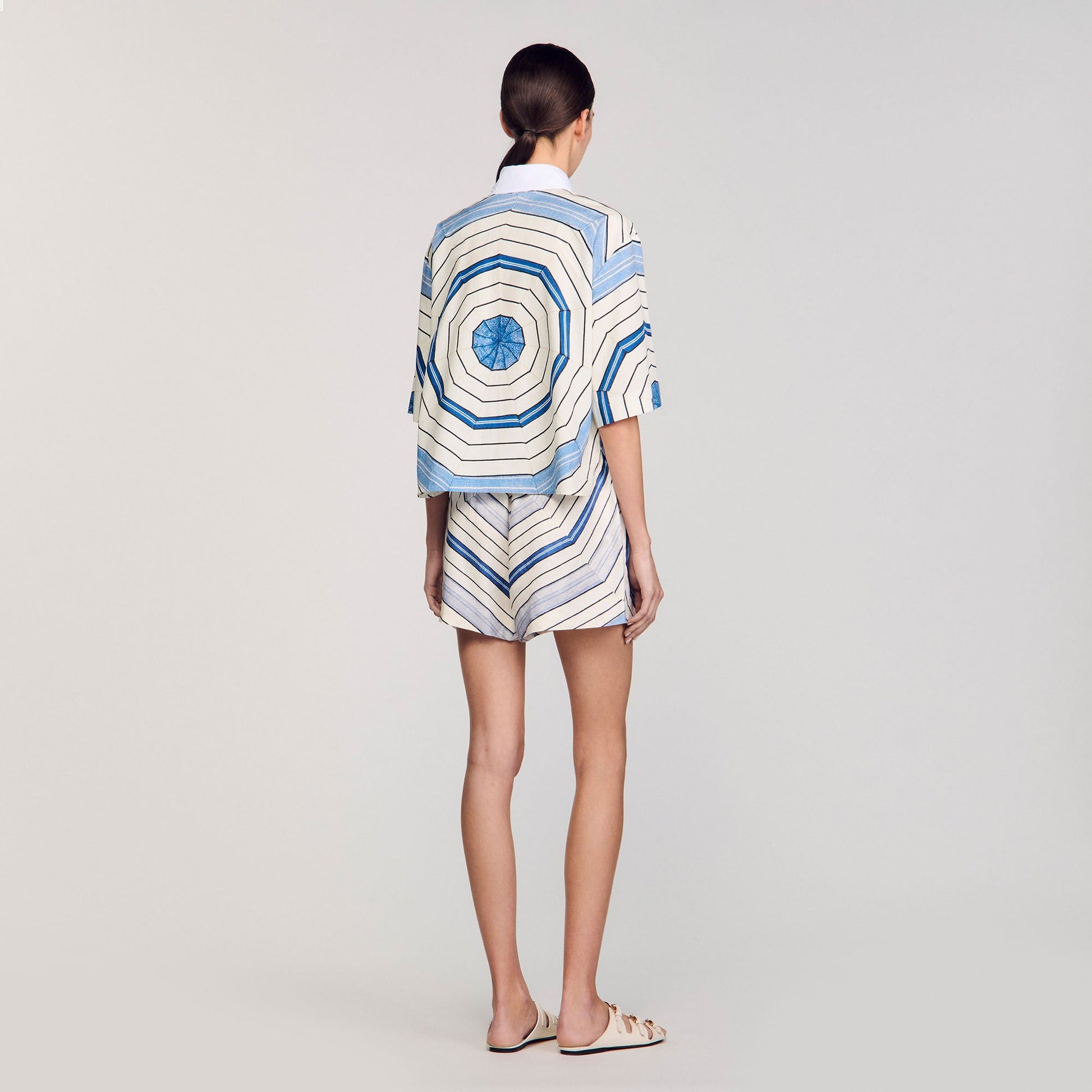 Sandro Spiral-motif silk shirt Sky Blue