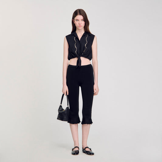 Sandro Rhinestone cropped shirt Black