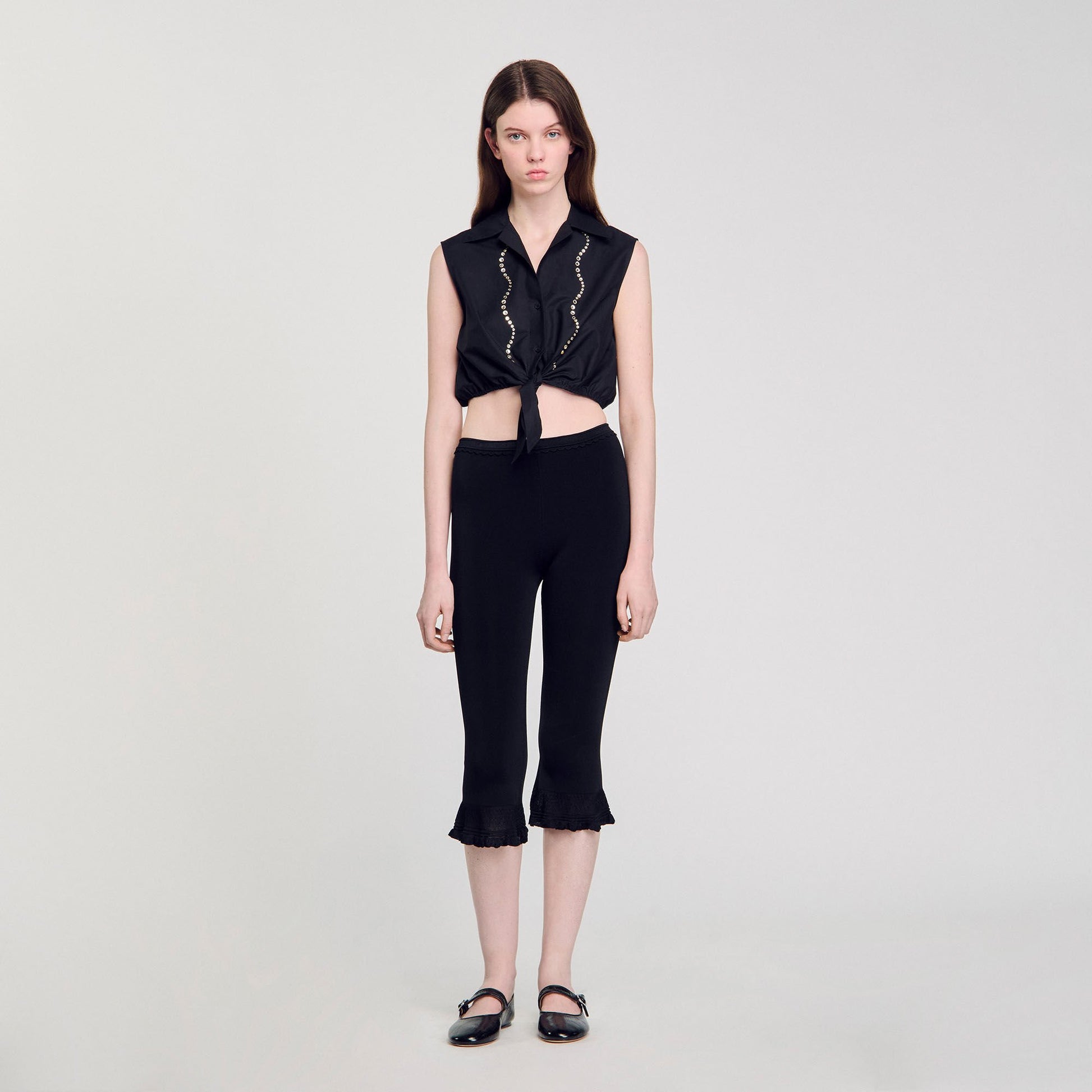 Sandro Rhinestone cropped shirt Black