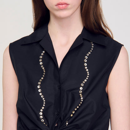 Sandro Rhinestone cropped shirt Black