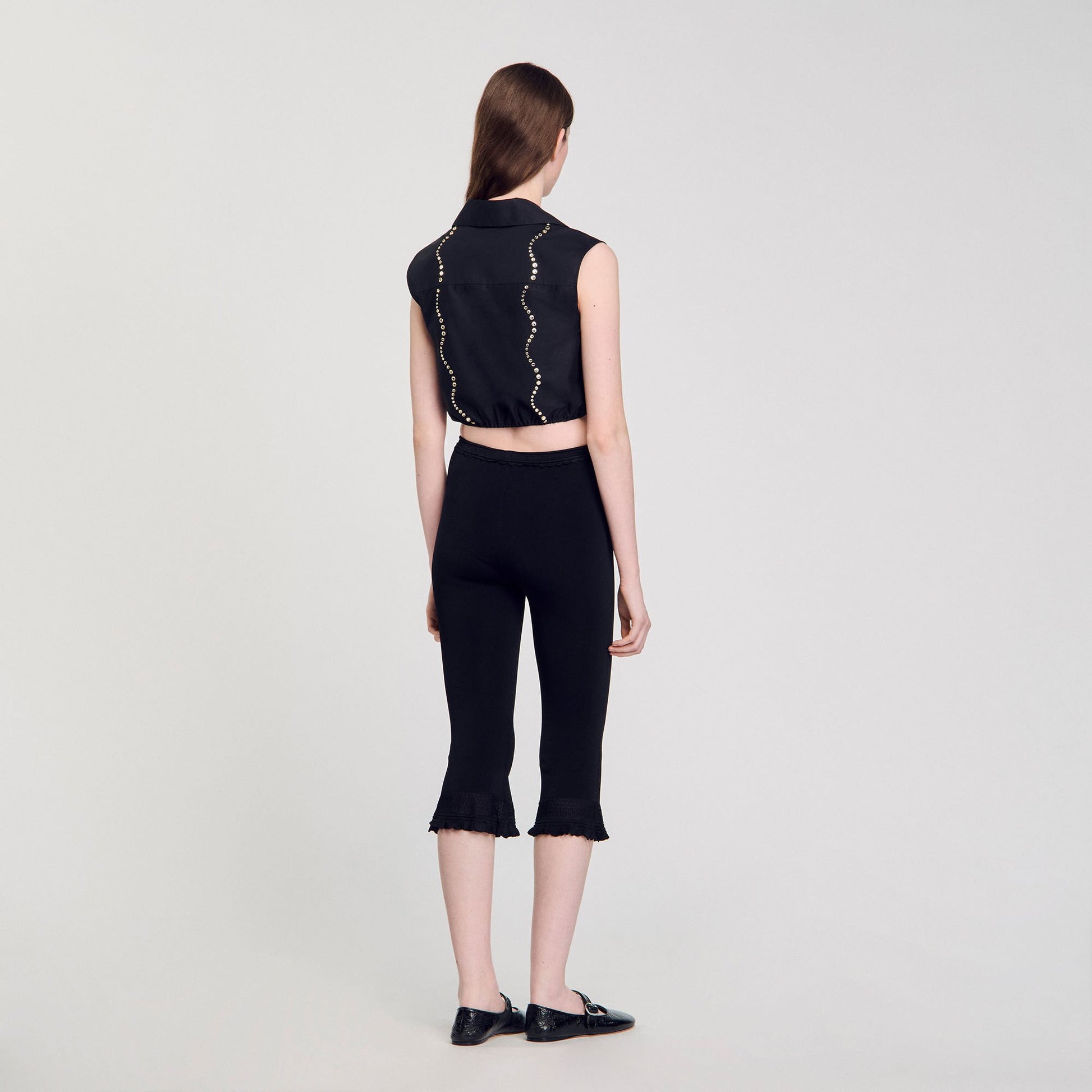 Sandro Rhinestone cropped shirt Black
